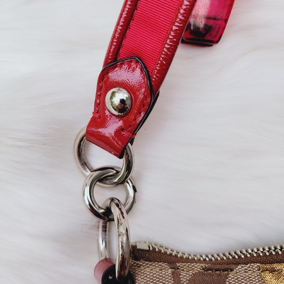 Coach Poppy Monogram Gold Sparkle Dots. Red Hearts &Trim Bag - Picture 5 of 16